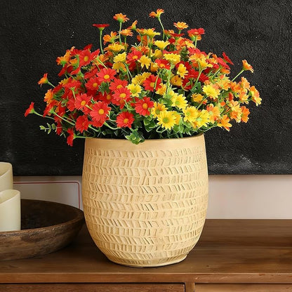 alyptus Faux Flowers Outdoor Artificial Flowers – 12 Bundles UV Resistant Fake Flowers for Spring Summer Planter Porch Patio Yard Garden Decoration(Red 5, Orange 5, Yellow 2)