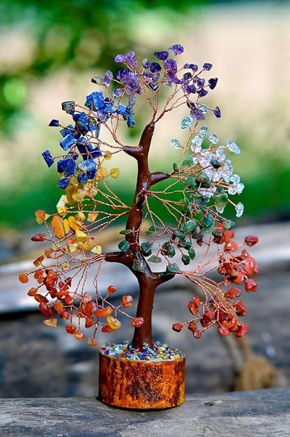 Seven Chakra Artificial Tree with Copper Wire – Crystal Healing Bonsai Tree for Positive Energy, Home Décor & Meditation