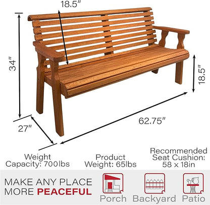 Amish Casual Heavy Duty 5 Foot Roll Back Outdoor Bench in Cedar Stain - Amish Made in The USA from Treated Pine for Outdoor Durability, 700 Lb Weight Capacity