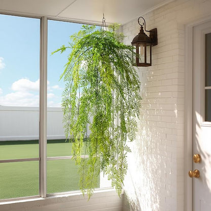 Faux Haning 2PCS 49IN Fake Fern Wall UV Resistant Artificial Fake Ivy Faux Greenery Plants for Patio Porch Plastic Plants for Indoor Outdoor