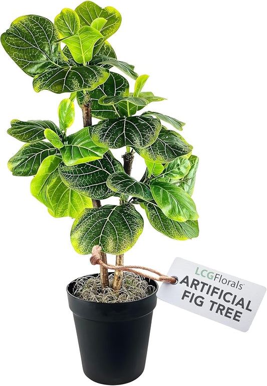 3.2ft Artificial Fiddle Leaf Fig Tree - Real Wood Trunk, Preassembled, No Maintenance Indoor Faux Plant in Black Pot - Living Room, Home & Office Decor