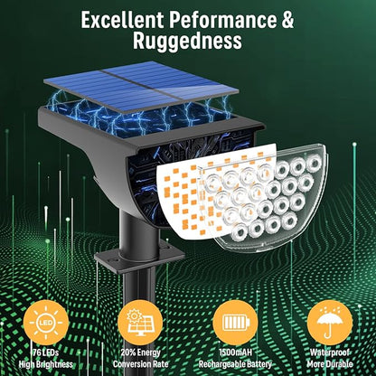 Solar Lights Outdoor Waterproof IP65, 76 LED 3 Lighting Modes Solar Spot Lights Outdoor Yard Garden Landscape Pathway (Warm White, 6 Pack)