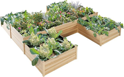 AMERLIFE 12x12x2 FT Wooden Raised Garden Bed, H-Shaped Planter Box with Double-Layer Design, 180 Cu. Ft Capacity for Outdoor Patio & Backyard