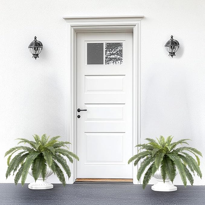 48in UV Resistant Artificial Ferns for Outdoors Large, Realistic Fake Boston Fern with Full Multiple Silk Fronds, Faux Boston Fern for Porch Outdoors, Garden or Hanging, 2 Pack