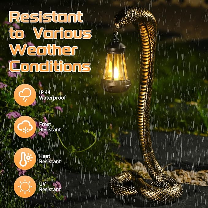 19.29'' Garden Outdoor Statues Snake with Solar Lantern,Lawn Decor Snake Statue for Patio,Balcony,Yard Ornament - Unique Housewarming Gifts,Haunted House Prop and Christmas Decorations