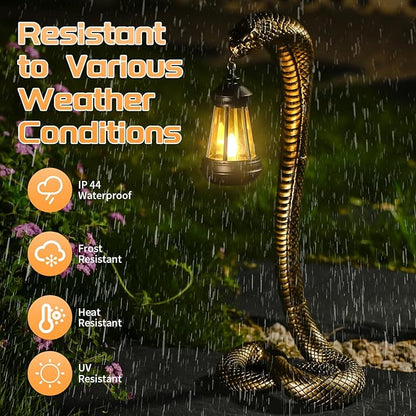 19.29'' Garden Outdoor Statues Snake with Solar Lantern,Lawn Decor Snake Statue for Patio,Balcony,Yard Ornament - Unique Housewarming Gifts,Haunted House Prop and Christmas Decorations