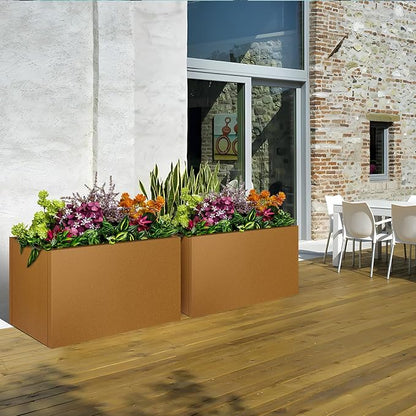 Corten Steel Planter Box 28"x12"x28", Rustic Metal Planter with Partitions & Drainage Holes, Frost Rust Resistant Heavy Duty Planter for Patio Garden Indoor Outdoor Commercial Decor