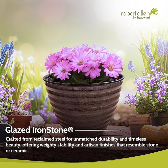 Headwind Avondale Collection Ironstone Decorative Planter - 14 Inch Pebblewood Grey Finish, Lightweight, Durable, Rust-Resistant, Weatherproof, Indoor & Outdoor Use by Robert Allen