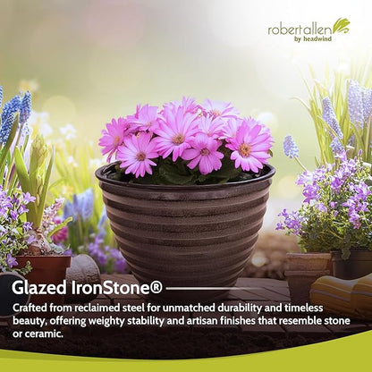 Headwind Avondale Collection Ironstone Decorative Planter - 14 Inch Pebblewood Grey Finish, Lightweight, Durable, Rust-Resistant, Weatherproof, Indoor & Outdoor Use by Robert Allen
