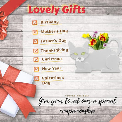 White Cat Planter Plant Pots,Cute Cat Flower Planter,Gifts for Pet Lovers,Unique Animal Plant Pots,Office,Indoor Outdoor Garden Decor12.5 * 5.6 * 7.8in