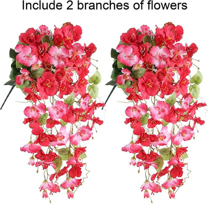 Fake Hibiscus Artificial Hanging Flowers Plants for Outdoors Spring Decoration, 2pcs Silk Hibiscus Vines Realistic UV Resistant Faux Flowers for Outside Planter Porch Patio Yard Wedding Party, Mix