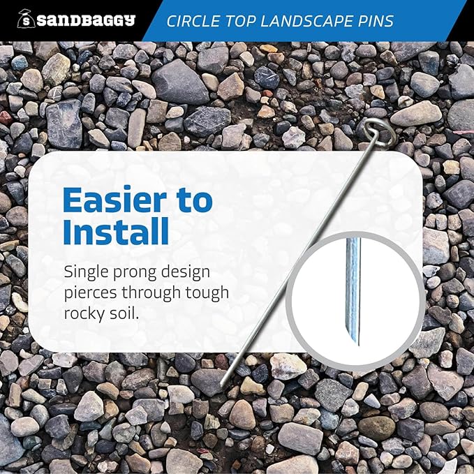 Sandbaggy 12-inch Circle Top Pins - Landscape Staples (Galvanized) - Garden Stakes for Landscaping, SOD - Heavy Duty Ground Stakes, Lawn Turf Spikes, Christmas Decorations, Weed Mats (1500 Pins)