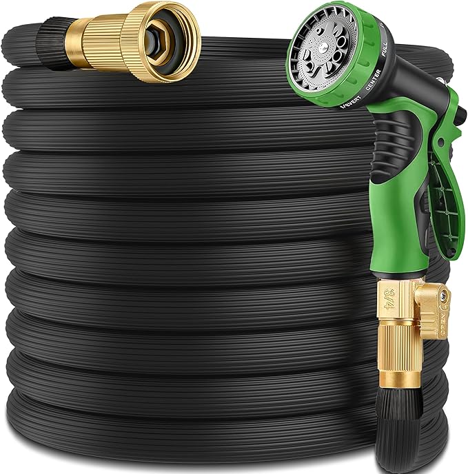 50 ft Garden Hose - 2025 New Upgraded Flexible Water Hose - Ultra Lightweight Kink-free Car Washing Pipe with 10 Function Sprayer and 3/4" Solid Brass Fittings - Durable,Leak proof Garden Hoses