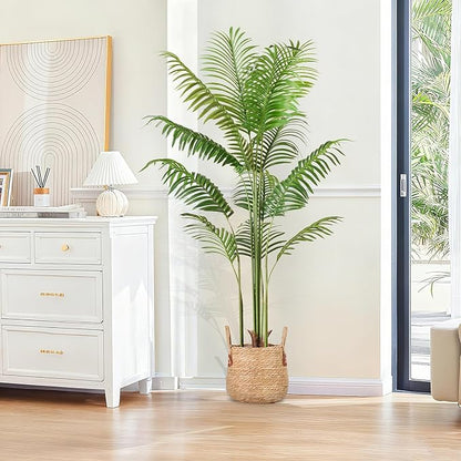 Artificial Palm Tree 5.5FT Tall Fake Tree Nearly Natural Large Tropical Faux Plant Faux Areca Palm Tree with Real Bark Design Artificial Silk Plant for Outdoor Home Office Living Room Decor