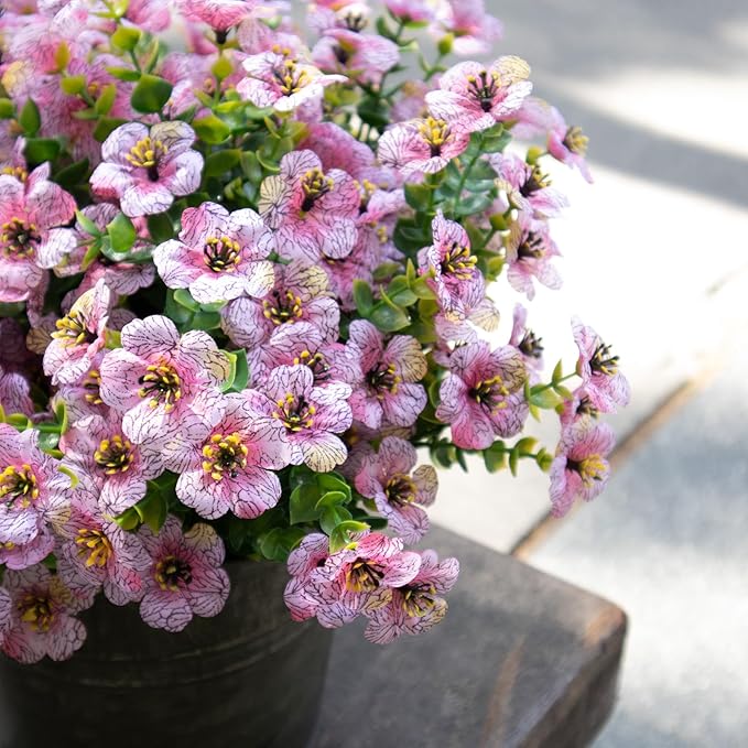 Faux Flowers for Outdoor Planters, Artificial Flowers for Outdoors, 12 Bundles Outdoor Indoor Uv Resistant, Artificial Flowers for Decoration, Pink, Silk Faux Spring Flowers for Outside