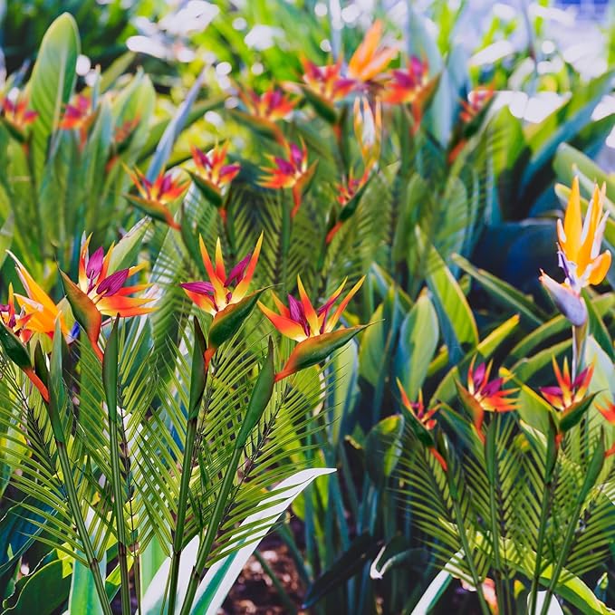 8 PCS Bird of Paradise Artificial Plant Combo Palm Leaves,4 Faux Bird of Paradise Plant with 4 Artificial Palm Leaves for Wedding Garden Office Home Indoor and Outdoor Decor(Orange)