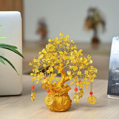 Citrine Crystal Tree with Artificial Coin Pot Base Bonsai Tree for Home & Office Decor Good Luck 6 Feng Shui Coins Money Tree Yellow Crystal Spiritual Gifts for Women Mom Sister Desk Bookshelf Decor