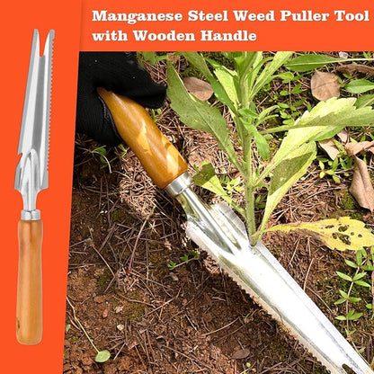 5-in-1 Stainless Steel Hand Weeder Puller Tool & Dandelion Fork Knife - Hand Weed Removal Tool for Weeding, Planting, Transplanting, Soil Cultivating & Flower Care（13.8-inches