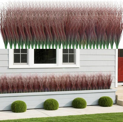 100Pcs Artificial Grass Plants, Faux Shrubs Wheat Grass, Artificial Tall Grasses Fake Plants for Outdoor Decor,Artificial Greenery Stems Weed for Room Indoor Home Decor（Red）