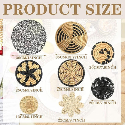 Tatuo 11 Pcs Boho Wall Basket Decor Decorative Bulrush Woven Basket Wall Decor Art Round Farmhouse Hanging Baskets for Kitchen Rustic Home Summer Decorations, Multi Sizes(Fresh)