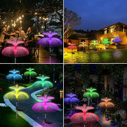 Solar Garden Lights 3 Pack New Upgraded Solar Lights Outdoor Waterproof 7 Color Changing Double Jellyfish and Star Flower Garden Decor Yard Lawn Christmas Outdoor,Gifts for Mother's Day Women