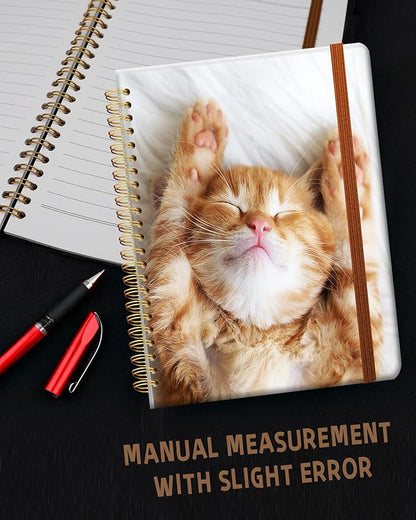 Ruled Spiral Writing Notebook,A5 Hardcover Lined College Journal for Women Lady Girl,Cute Strong Twin-Wire Binding with Premium Paper,8.4" X 6",Perfect for School,Office,Home Gifts(Sleeping Cat)