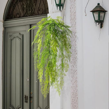 Faux Haning 2PCS 49IN Fake Fern Wall UV Resistant Artificial Fake Ivy Faux Greenery Plants for Patio Porch Plastic Plants for Indoor Outdoor