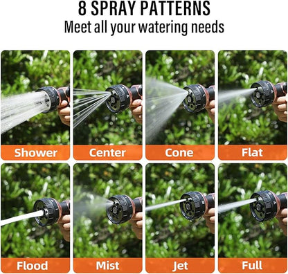 Heavy Duty Garden Hose Nozzle, 100% Metal Water Hose Sprayer with 8 Spray Patterns, Hose Nozzle with Thumb Control, On Off Valve, for Lawn & Plant Watering, Car & Pet Washing