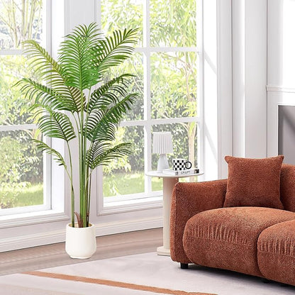 Artificial Palm Tree 5.5FT Tall Fake Tree Nearly Natural Large Tropical Faux Plant Faux Areca Palm Tree with Real Bark Design Artificial Silk Plant for Outdoor Home Office Living Room Decor