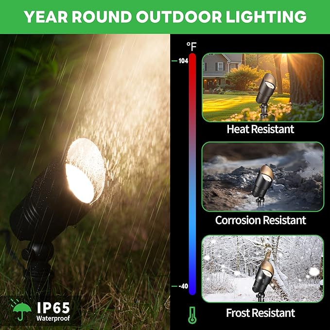Landscape Spotlight - Soft & Natural White Selectable Setting Up Lights, Outdoor Low Voltage Spot Lights, LED 12V Wired Waterproof Aluminum, Black for Garden Patio Wall 6 Pack