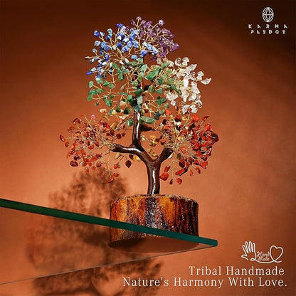 KARMAPLEDGE Crystal Tree 7 Chakra Healing Crystals for Home, Office Desk & Living Room Decor, Handmade Bonsai Trees for Positive Energy, Money, Good Luck Birthday Gifts for Women, Mom (500 Beads)