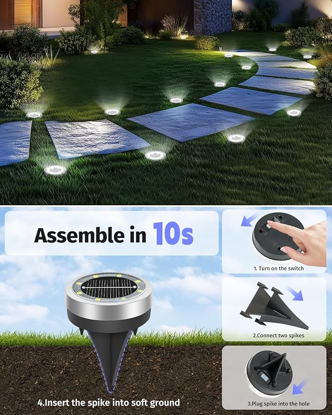 Mini Solar Ground Lights 16 Pack Outdoor IP65 Waterproof Solar Flat Garden Light Solor Powered Disc Pathway Lights for Outside Walkway Yard Landscape Patio Lawn Driveway-Cool White