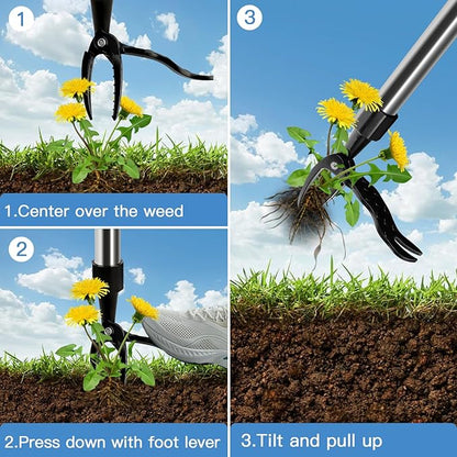 ELECROW Stand Up Weeding Tools, Weed Puller Tool Stainless Steel Garden Weeder, Long Handle Weed Remover Tool