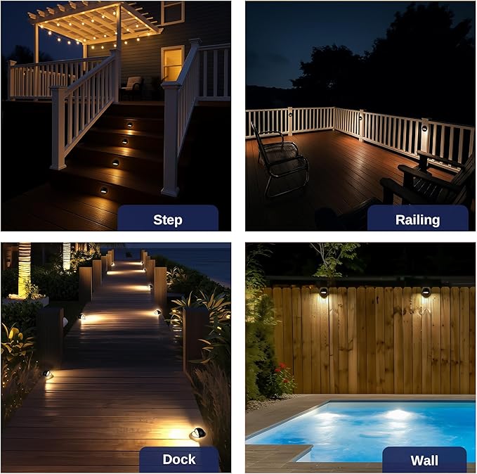 Gardenreet Solid Brass Deck Light - Low Voltage LED Step Light Outdoor, Landscape 12V Hardwired Waterproof, Round Black Lighting for Stair Fence Wall Yard with 2700K Warm White G4 Bulb
