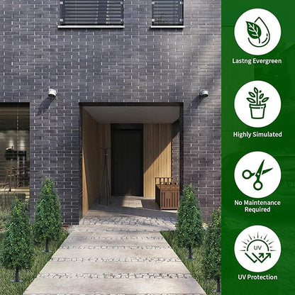 3FT Artificial Boxwood Topiary Balls Trees with Ground Spike, 2 Pack UV Resistant Artificial Shrubs, Fake Evergreen Artificial Plant Brush for Indoor Outdoor Front Porch Garden