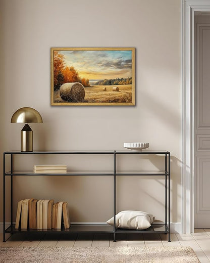 Wood Framed Vintage Canvas Wall Art, Autumn Countryside Nature Scene Prints 16x24 Inch, Farmhouse Wall Decor Poster Picture for Living Room Bedroom Bathroom Home Decor