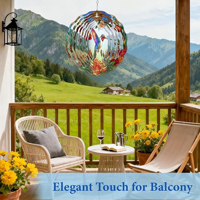 Hummingbird Wind Spinner, Hummingbird Gifts for Women Men Mom Wife Grandma, 12" Metal Outdoor Indoor Hanging Ornament for Garden Porch Backyard, Gift for Birthday Thanksgiving Christmas