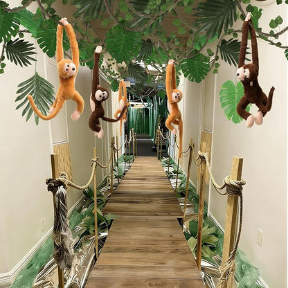 Bucherry Jungle Theme Party Decorations Forest Party Supplies Tropical Rainforest Leaves with Fake Vines Artificial Rattan Monkey Stuffed Animal for Indoor Outdoor Forest Jungle Themed Birthdays Decor