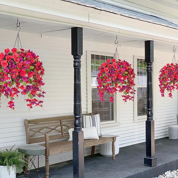Fake Hibiscus Artificial Hanging Flowers Plants for Outdoors Spring Decoration, 4pcs Silk Hibiscus Vines Realistic UV Resistant Faux Flowers for Outside Planter Porch Patio Yard Wedding Party, Mix
