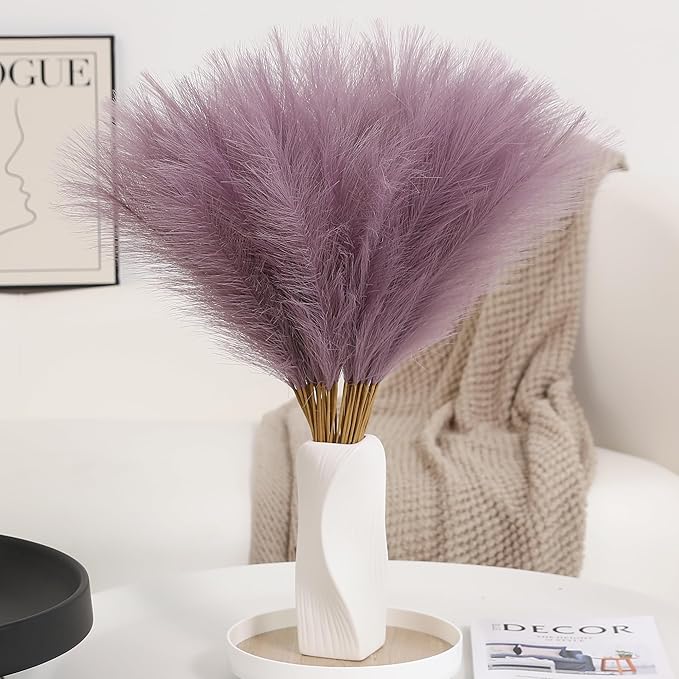 Purple Pampas Grass Decor - 30pcs 24 Inch Small Faux Pampas Grass Decor, Artificial Pompas Floral for Vase Filler, Table Centerpieces, Kitchen and House Decor (Purple)