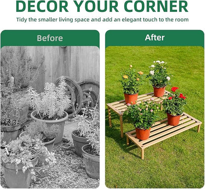 Metal Plant Stand, Rust-proof Aluminum Display Rack, Plants Display Stands Decoration Racks for Living Room Garden Balcony Patio (Wood Color, 42.5Inch Low Leg)