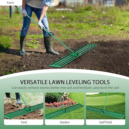 Outvita Lawn Leveling Rake 48"x10", Level Lawn Tool with Adjustable Handle, Yard Leveling Rake, Landscape Rakes for Garden, Backyard, Golf Course, Farm, Pasture