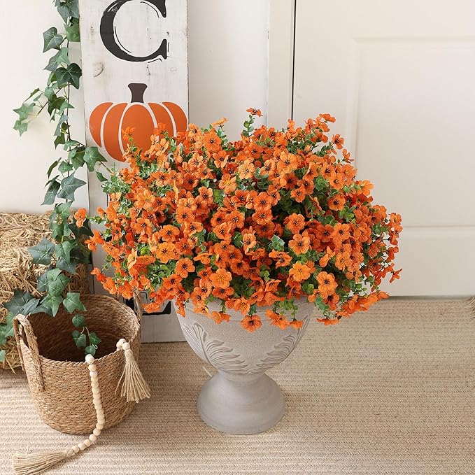 mizii Artificial Flowers for Outdoors 20 Bundles Realistic Faux Silk Flower UV Resistant Fake Plants Outside Decorations for Patio Garden Balcony Yard Porch Summer Indoor Home Decor (Orange)