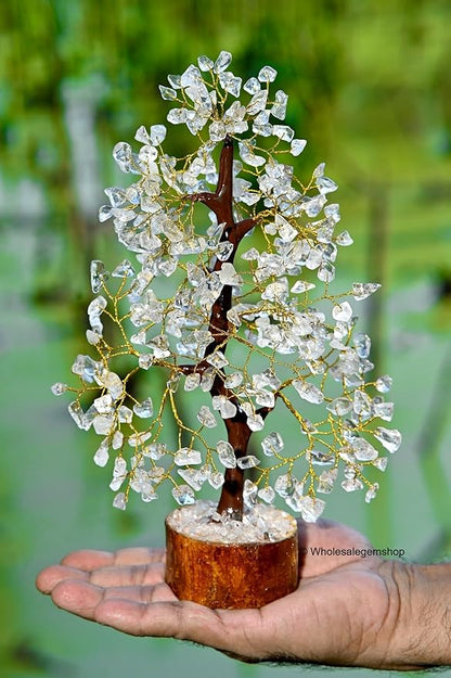GEMSCITE Clear Quartz Crystal Tree with Golden Wire – Handmade Gemstone Bonsai for Energy Healing & Home Decor