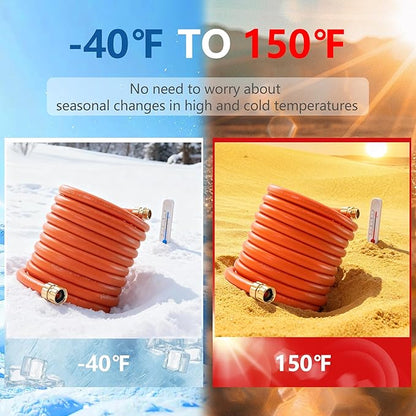 Garden Hose 75ft x 5/8", Custom Length, -40°F to 150°F, All-weather, NO Kink, Flexible, 600 Burst PSI, Leakproof Water Hose with Additional Customizable Solid GHT Fittings