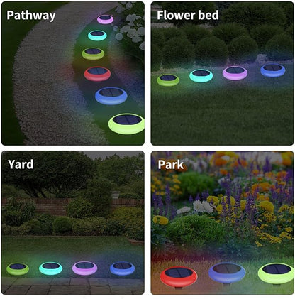 Solar Garden Pathway Lights Color Changing LED Disc Stakes 6 Pack Outdoor Landscape Lighting for Yard Park Walkway Outdoor Solar Lights Solar Driveway Lights