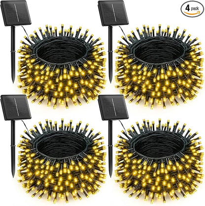 Brightown 4 Pack Solar Christmas Lights, Total 184FT 480 LED Solar String Lights Outdoor Waterproof Green Wire with 8 Modes, Solar Fairy Light for Garden Yard Patio Party Decors, Warm White
