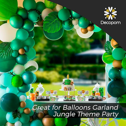 Decopom Artificial Palm Leaves 60-108 Pack - 6 Kinds Large Small Green Fake Palm Leaf with Stems for Safari Jungle Hawaiian Luau Party Table Decoration Wedding Birthday