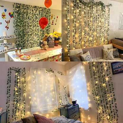 BLEUM CADE 30 Strands 210Ft Fake Vines for Bedroom with 98.4Ft String Lights, Cute Artificial Hanging Ivy Vines with Fake Leaves, Fake Plants for Christmas Party Garden Wall Room Decor