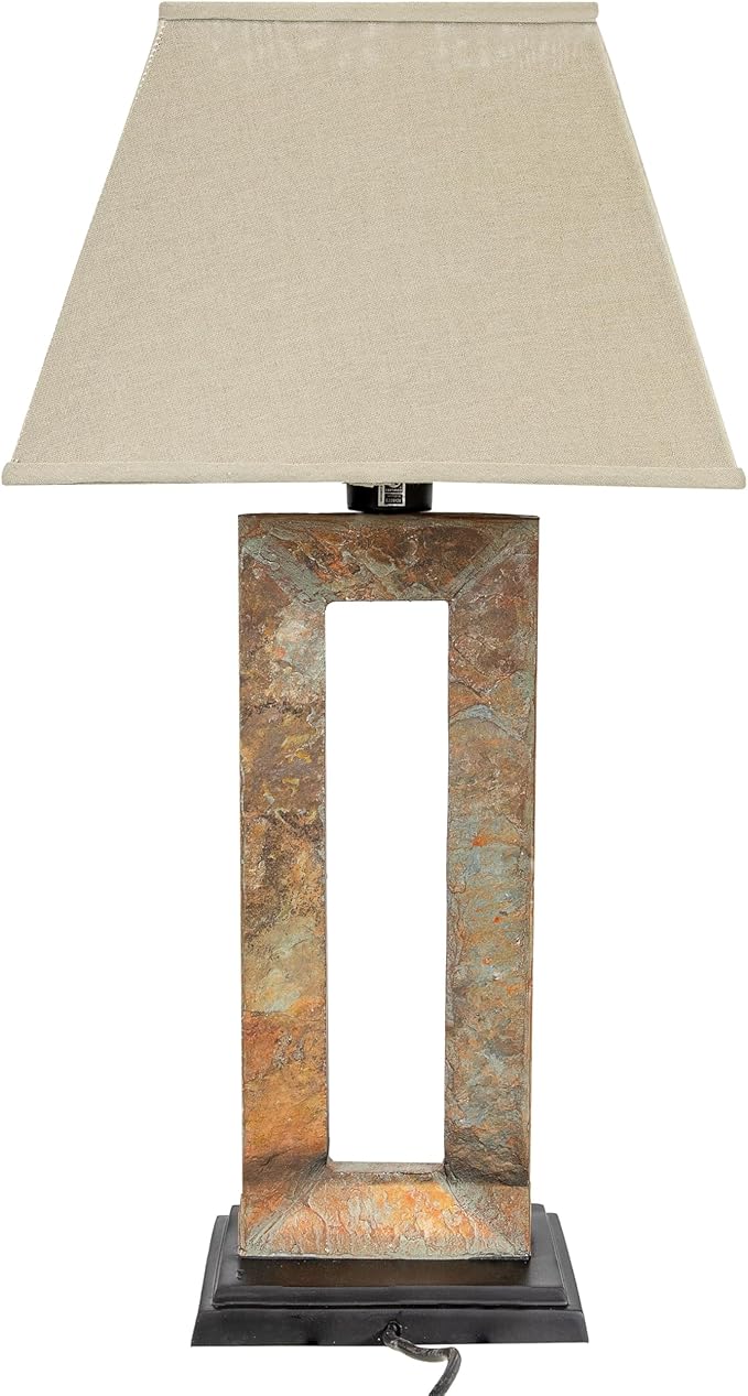 Sunnydaze Open Rectangle Side Table Lamp for Living Room - Slate Indoor or Outdoor Table Lamp - 31" H - Plug-in Electric
